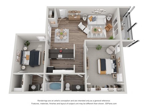 a 1 bedroom floorplan is shown in this rendering